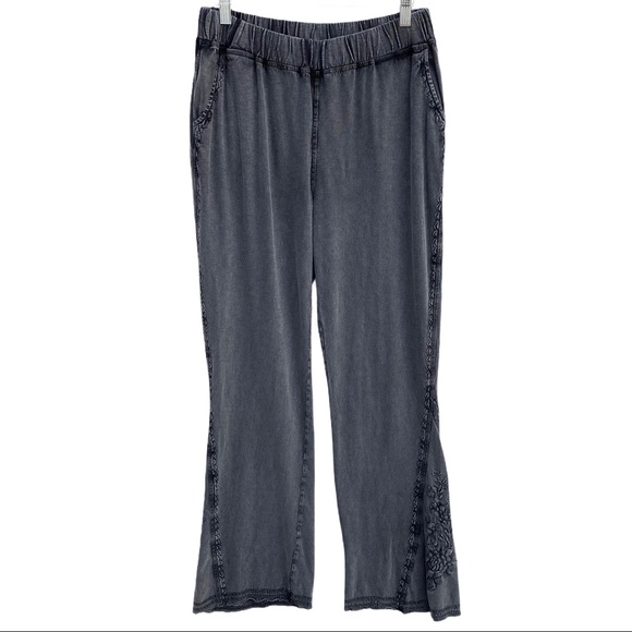 Soft Surroundings Gray Embroidered Wide Leg Pants - Picture 2 of 11